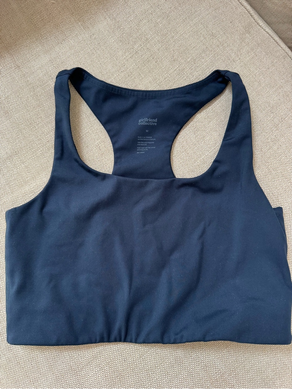 girlfriend collective navy scoop-back sports bra